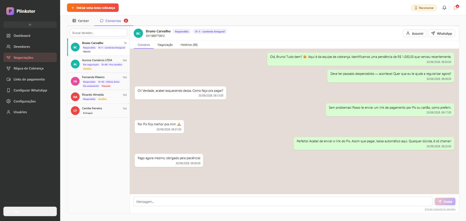 Tela real de Conversas WhatsApp no Plinkster